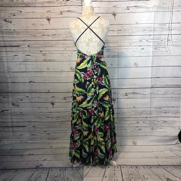 Tropical sleevless maxi dress criss cross straps size medium - Picture 9 of 15